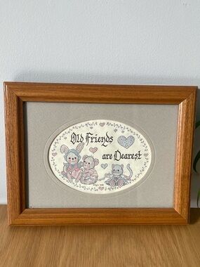 Vintage Framed 'Old Friends are Dearest' Signed Calligraphy Wall Art 1980s